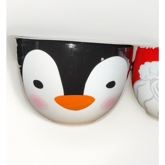 Holiday Winter Christmas Bowls Santa And Penguin Set Of 2 EUC - Picture 4 of 8